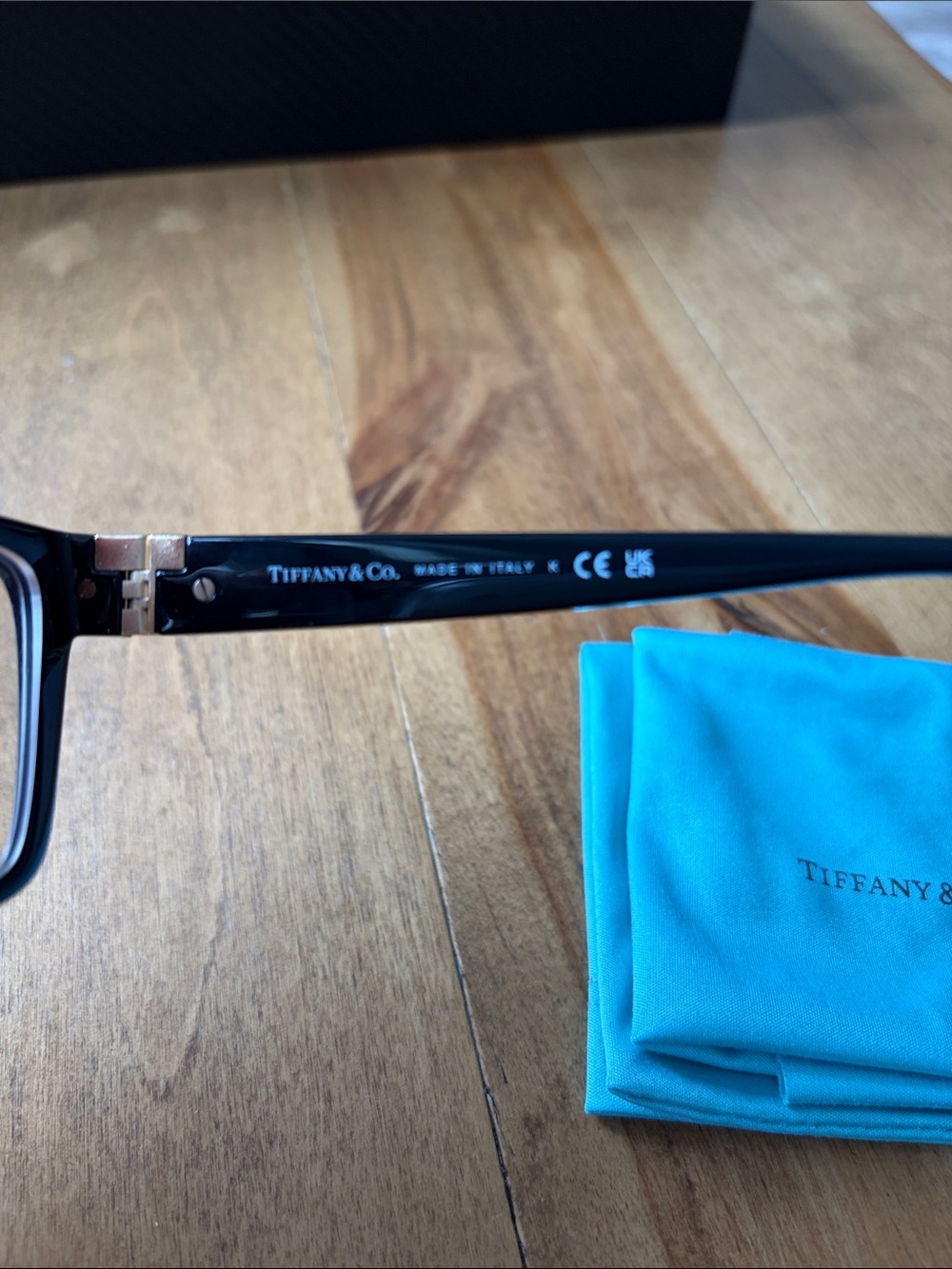 Tiffany & Co. Black and Gold Square Glasses with Cleaning Cloth/Bag - Picture 3 of 6